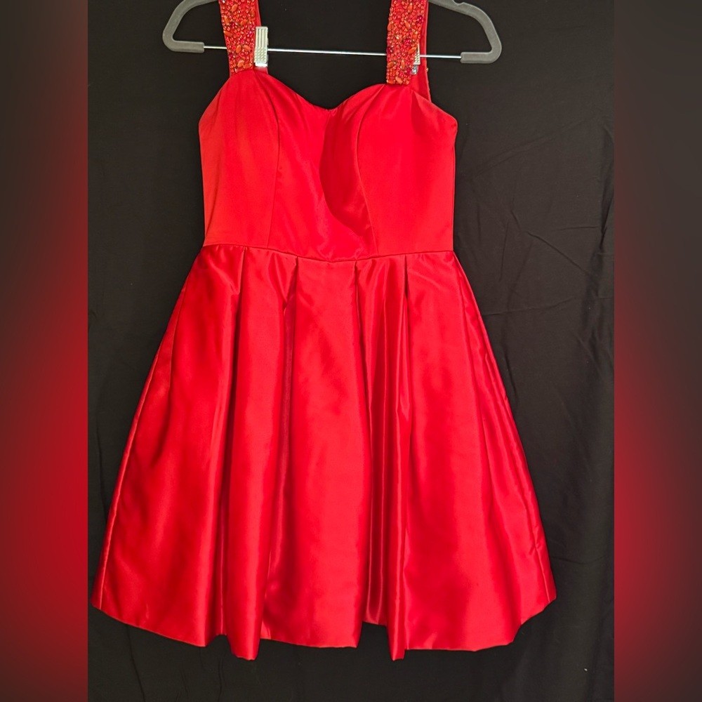 Red Sherri Hill Cocktail with beaded shoulder straps - size 4